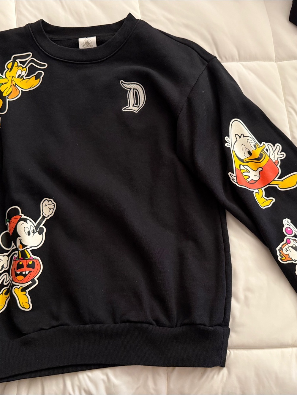 Disney Black Sweatshirt with Colorful Mickey, Pluto & Donald Graphics